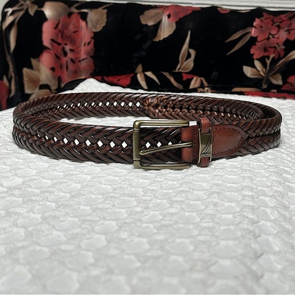 Nautica Men’s NWT Brown Leather Braided Belt Preppy Nautical Minimalist - Picture 14 of 15